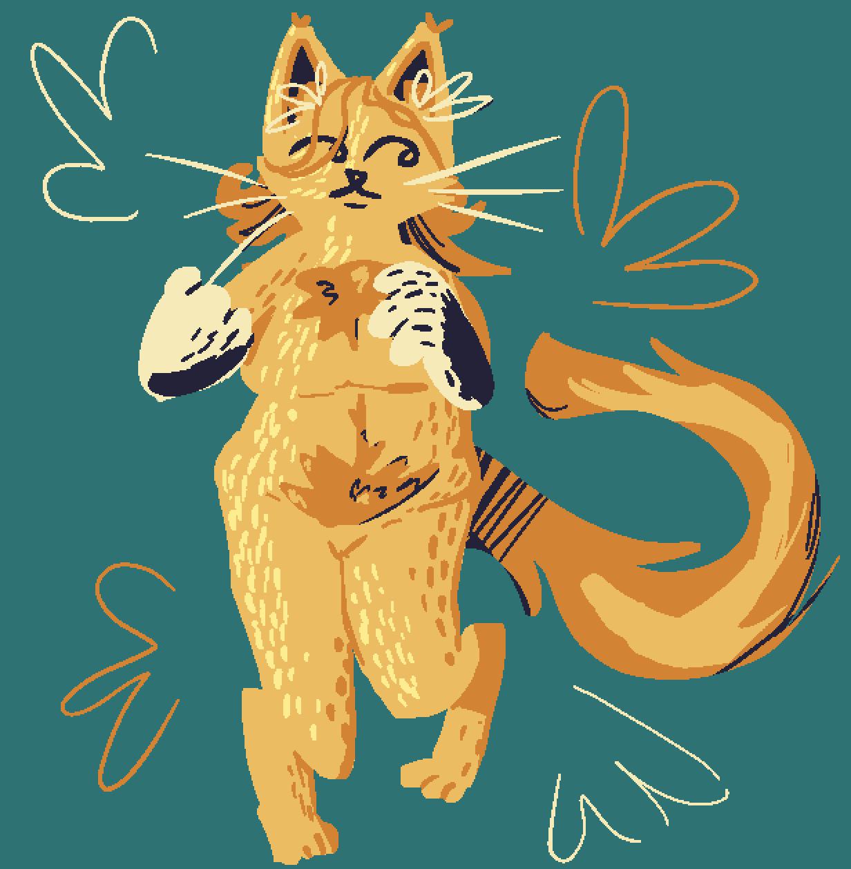 Juniper, blond housecat fullbody drawing